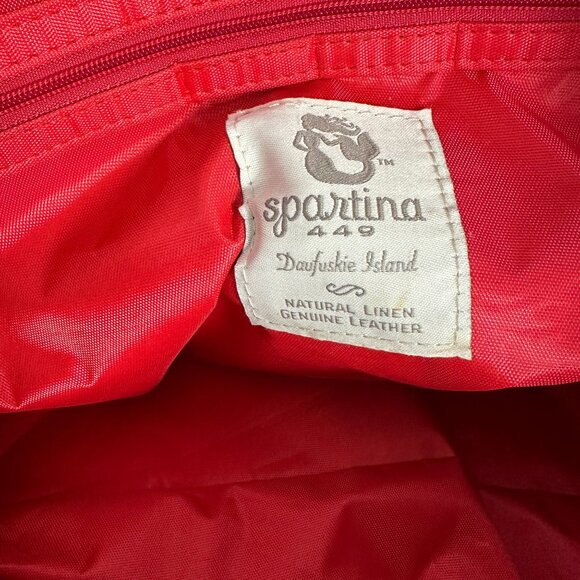 Spartina 449 Stoddard Cargo Duffle Bag Weekender Linen Leather + Wristlet - Picture 8 of 16